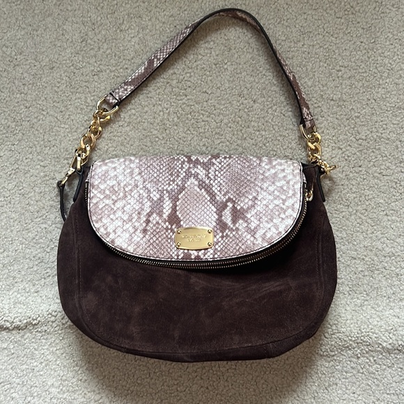 Michael Kors Embossed Python Brown Suede Shoulder Bag - Brand New - Picture 8 of 8